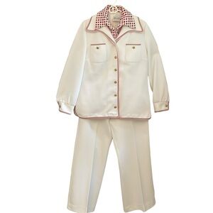 Butte Knit 3 Pc. Vintage 60’s/70’s White/Red/Black Pantsuit Large Petite EUC